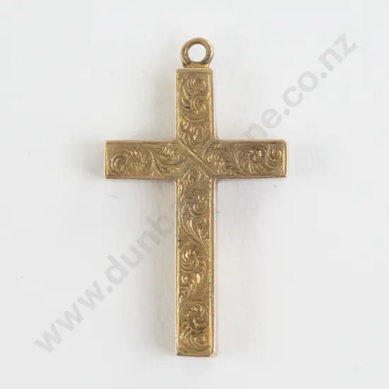 Victorian 14ct Engraved Cross Pendant