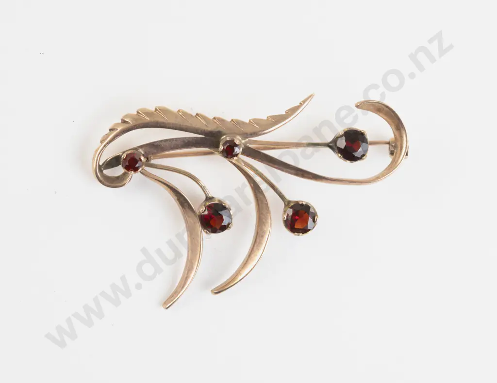 9ct Rose Gold Five Stone Garnet Spray Brooch Image 1++