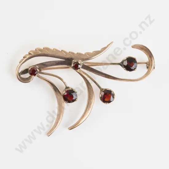 9ct Rose Gold Five Stone Garnet Spray Brooch