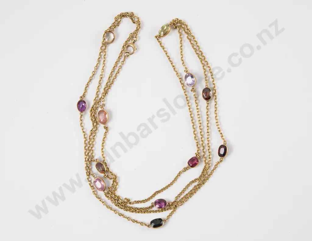 15ct Trace Link Twelve Multi Gem Muff Chain Image 1++