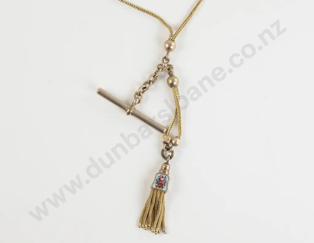Victorian 15ct and Enamel Fancy Link Fob Chain Image 1++