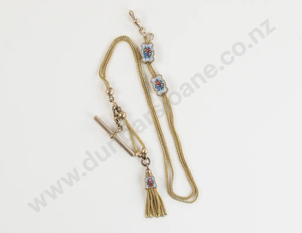 Victorian 15ct and Enamel Fancy Link Fob Chain Image 1++