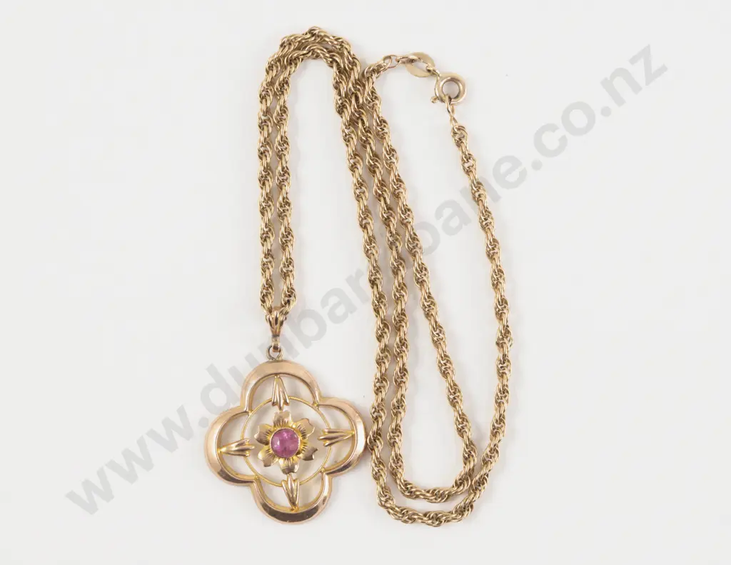 Edwardian 9ct Single Pink Peridot Pendant Image 1++