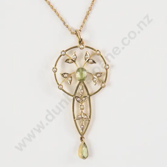 Victorian 9ct 24Stone Peridot and Pearl Pendant