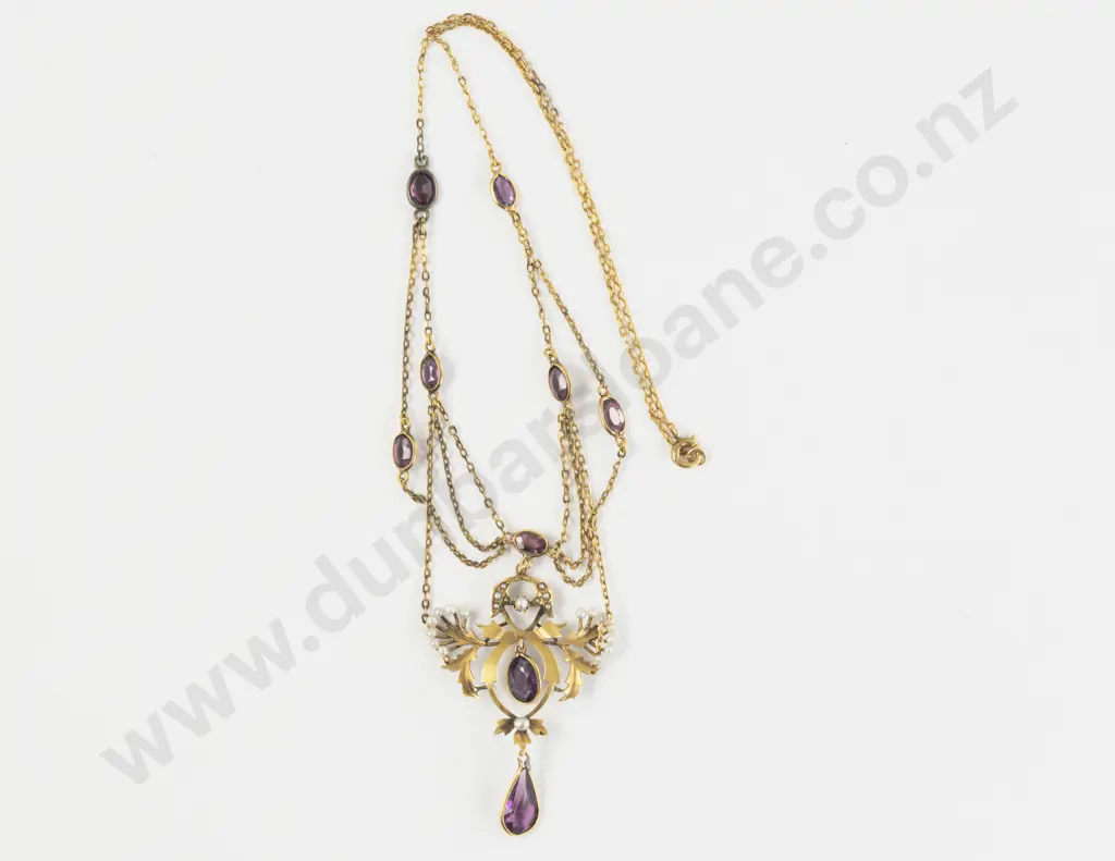 Edwardian 9ct Amethyst and Pearl Necklet Image 1++
