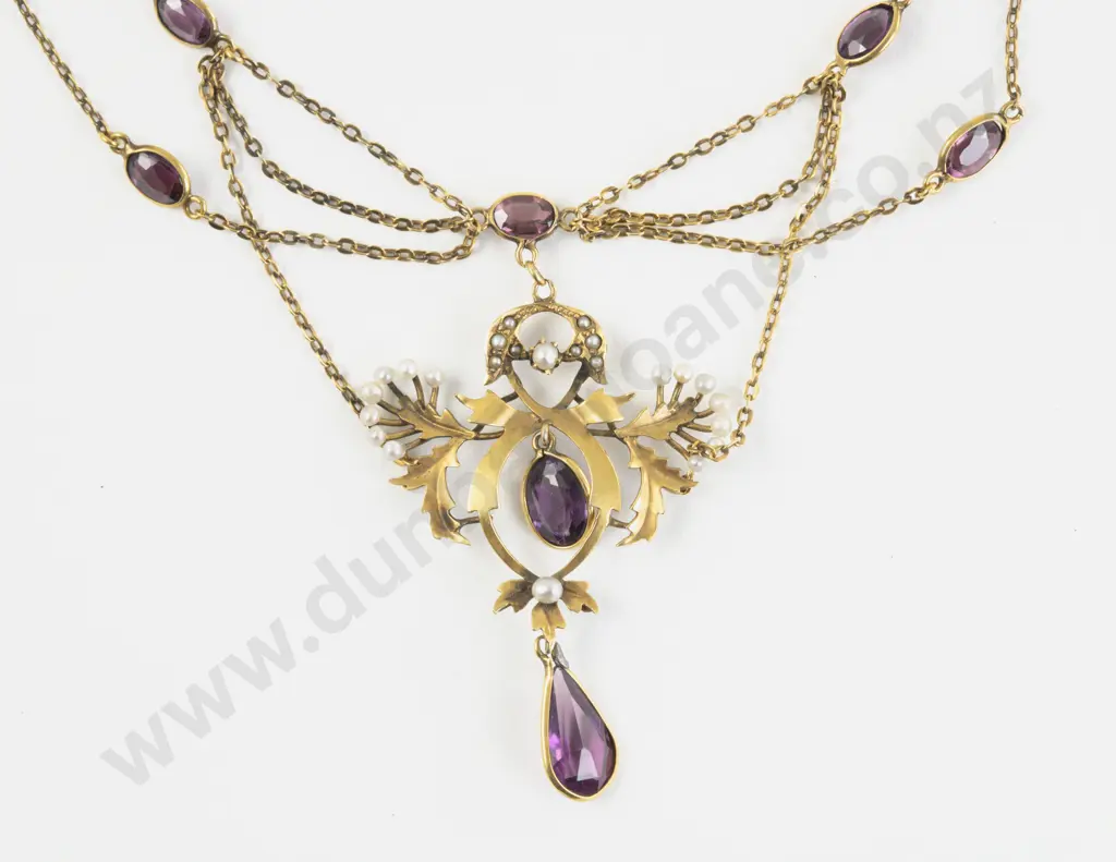 Edwardian 9ct Amethyst and Pearl Necklet Image 1++