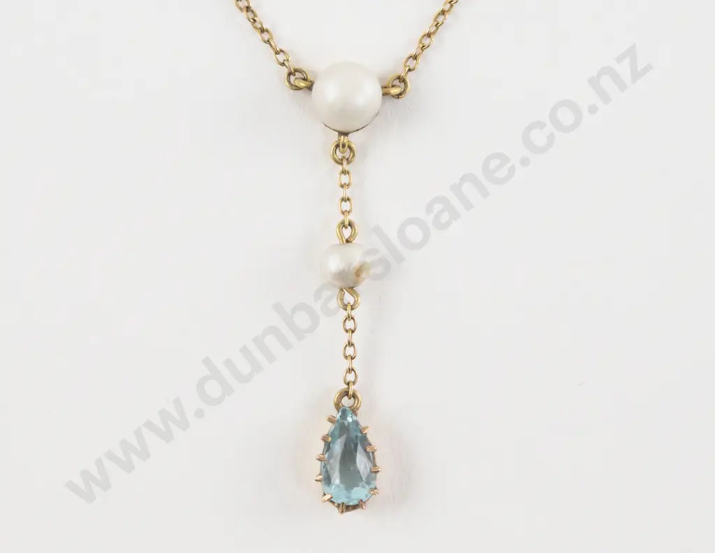 Victorian 9ct Five Stone Cultured Pearl and Topaz Necklace Image 1++