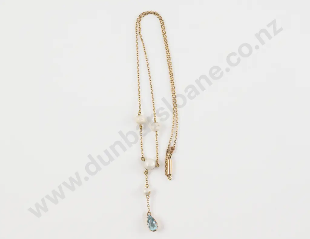 Victorian 9ct Five Stone Cultured Pearl and Topaz Necklace Image 1++