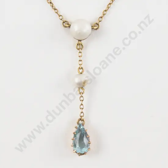 Victorian 9ct Five Stone Cultured Pearl and Topaz Necklace