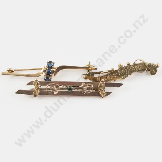 Three 9ct Victorian Gem Set Bar Brooches
