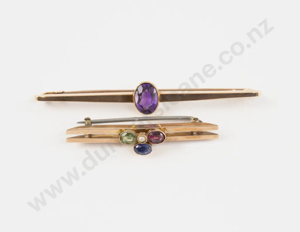 Victorian 15ct Single Amethyst Bar Brooch Image 1++