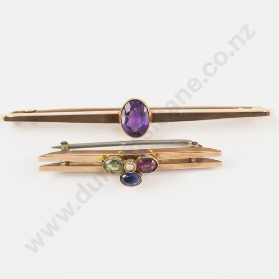 Victorian 15ct Single Amethyst Bar Brooch
