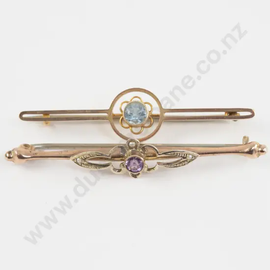 Two Victorian 9ct Gem Set Bar Brooches