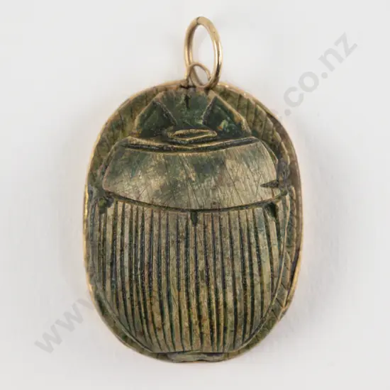 9ct Framed Egyptian Style Carved Scarab Beetle Pendant