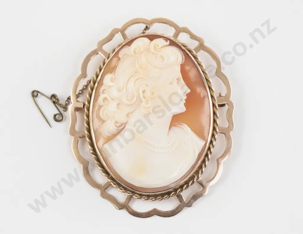 9ct Framed Classic Portrait Cameo Brooch Image 1++