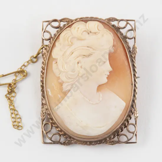 Vintage 9ct Framed Classical Portrait Cameo Brooch