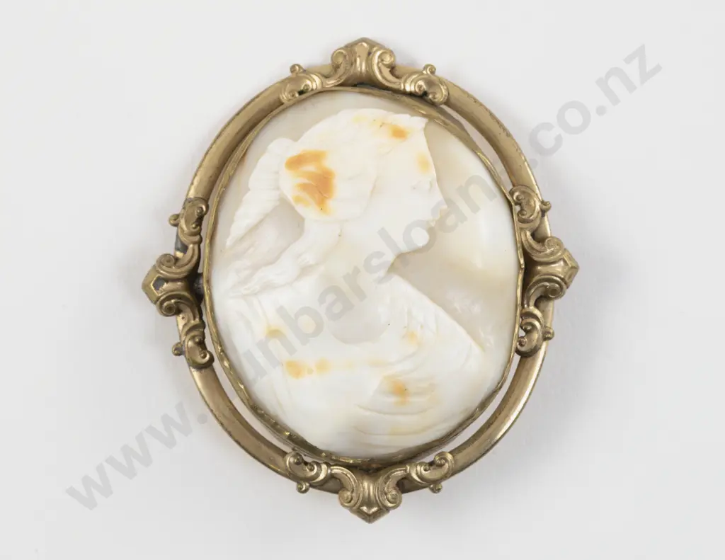 Victorian Gold Plated Classical Portrait Cameo Brooch Image 1++