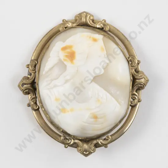 Victorian Gold Plated Classical Portrait Cameo Brooch
