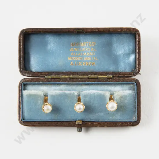 Edwardian Set of Three 9ct Single Cultured Pearl Shirt Studs