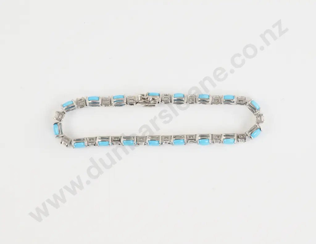 .925 Silver Turquoise and Diamond Crystal Tennis Type Bracelet Image 1++