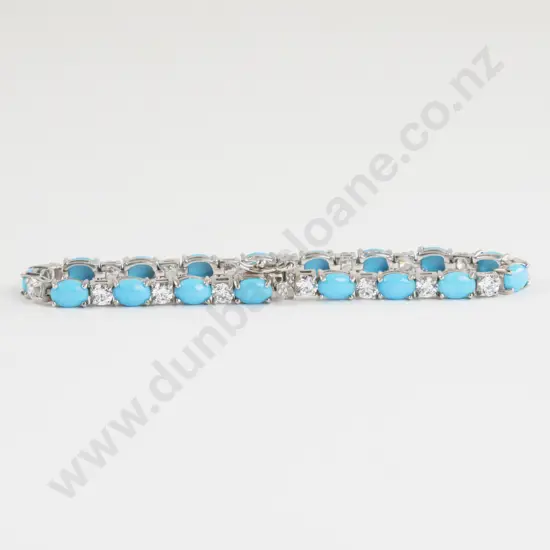 .925 Silver Turquoise and Diamond Crystal Tennis Type Bracelet