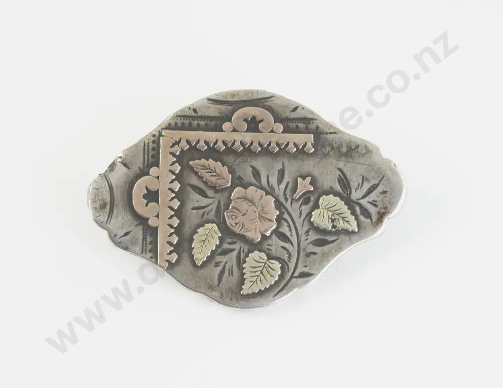 Victorian Gold and Silver Floral Brooch Image 1++