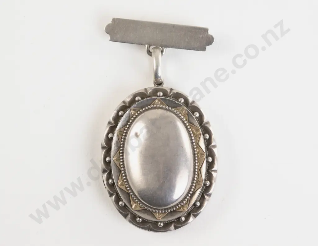 Victorian Gold and S/S Oval Photo Locket Brooch Image 1++