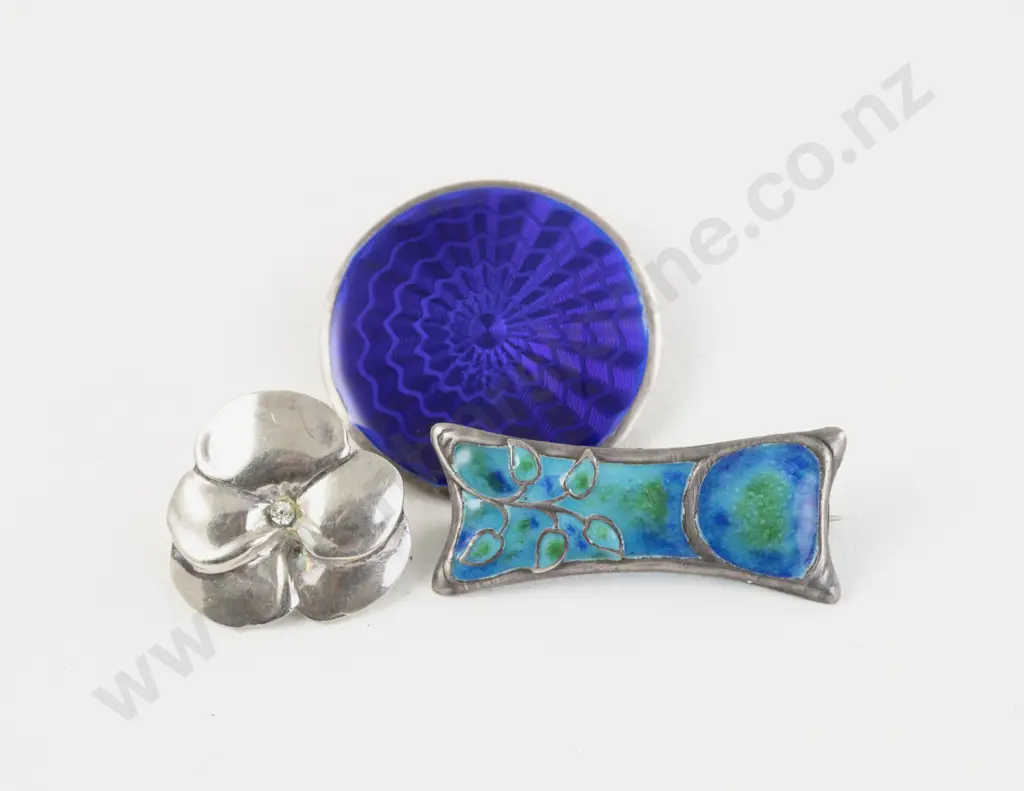 Art Nouveau S/S and Enamel Brooch Image 1++