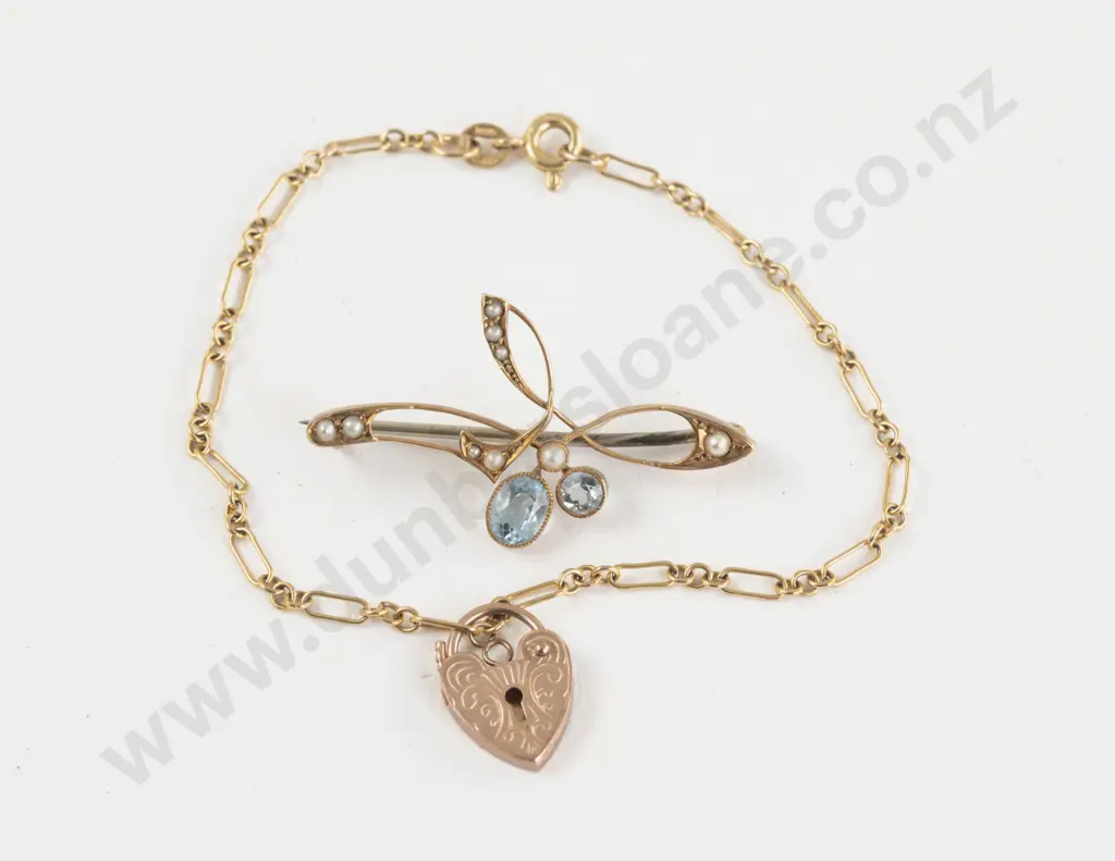 Edwardian 9ct Topaz and Seed Pearl Brooch Image 1++