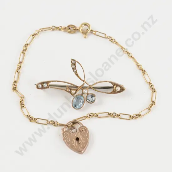 Edwardian 9ct Topaz and Seed Pearl Brooch