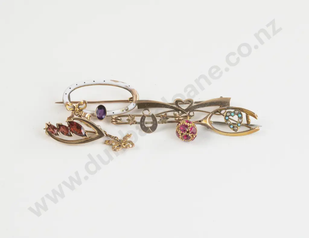 Five Edwardian 9ct Brooches Image 1++