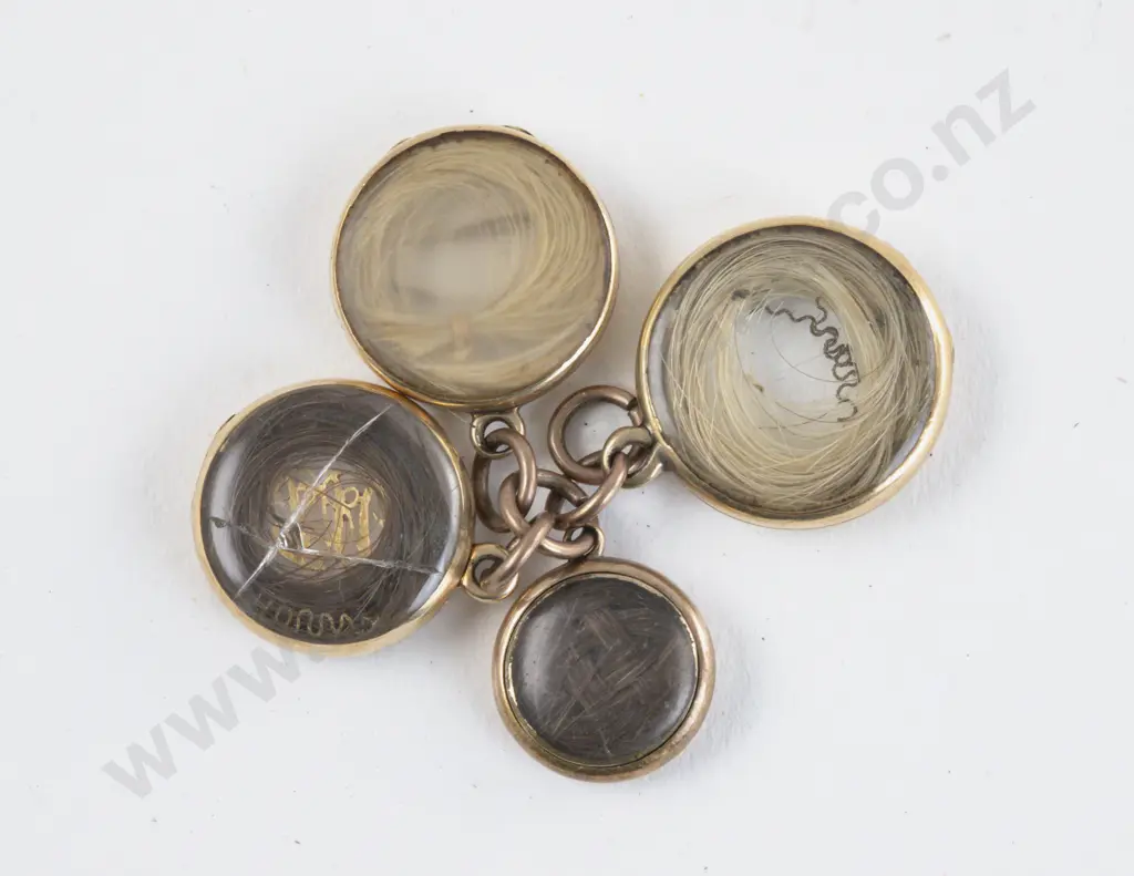 Four Victorian 15ct Hair Memorial Pendants Image 1++