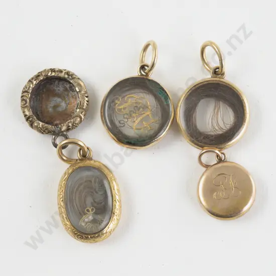 Four Victorian 15ct Hair Locket Pendants