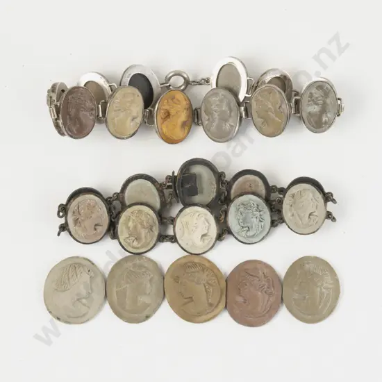 Two Victorian Plated Carved Lava Cameo Bracelets