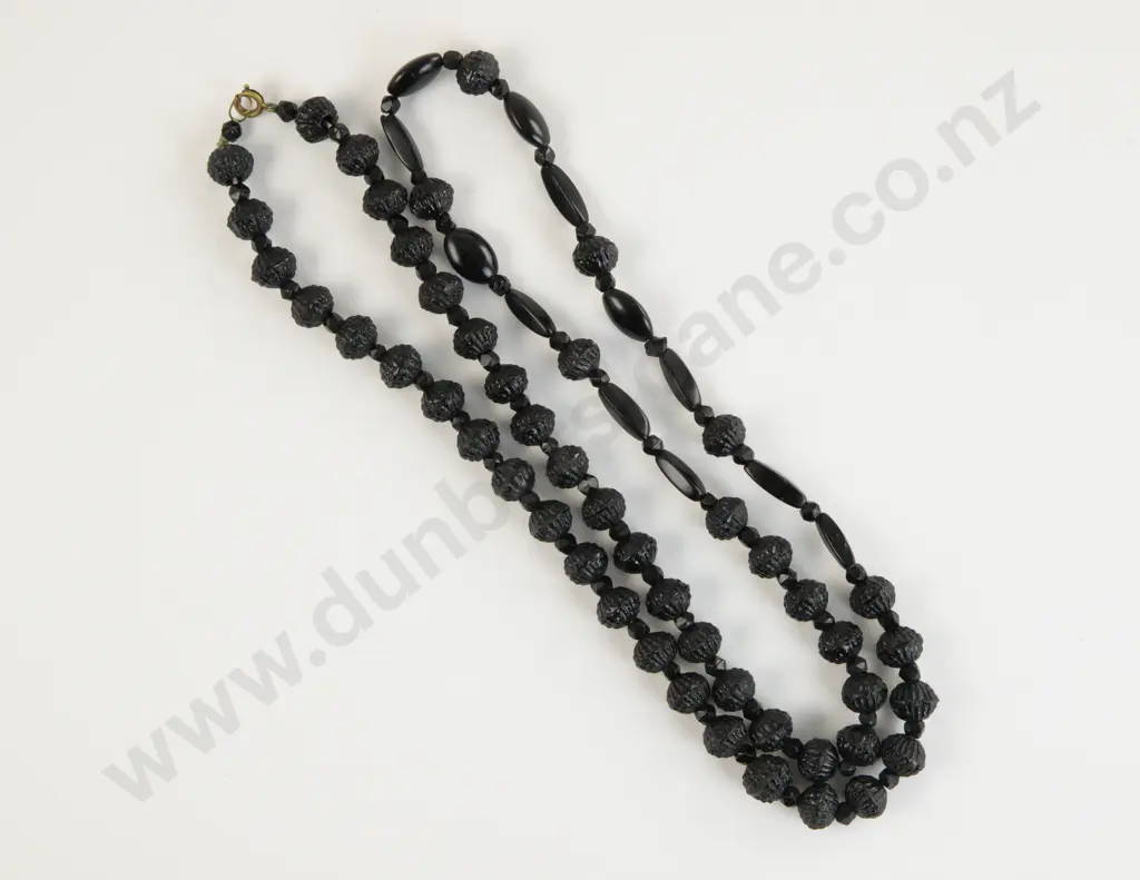 Victorian French Jet Single Strand Carved Beaded Necklace Image 1++