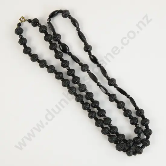 Victorian French Jet Single Strand Carved Beaded Necklace