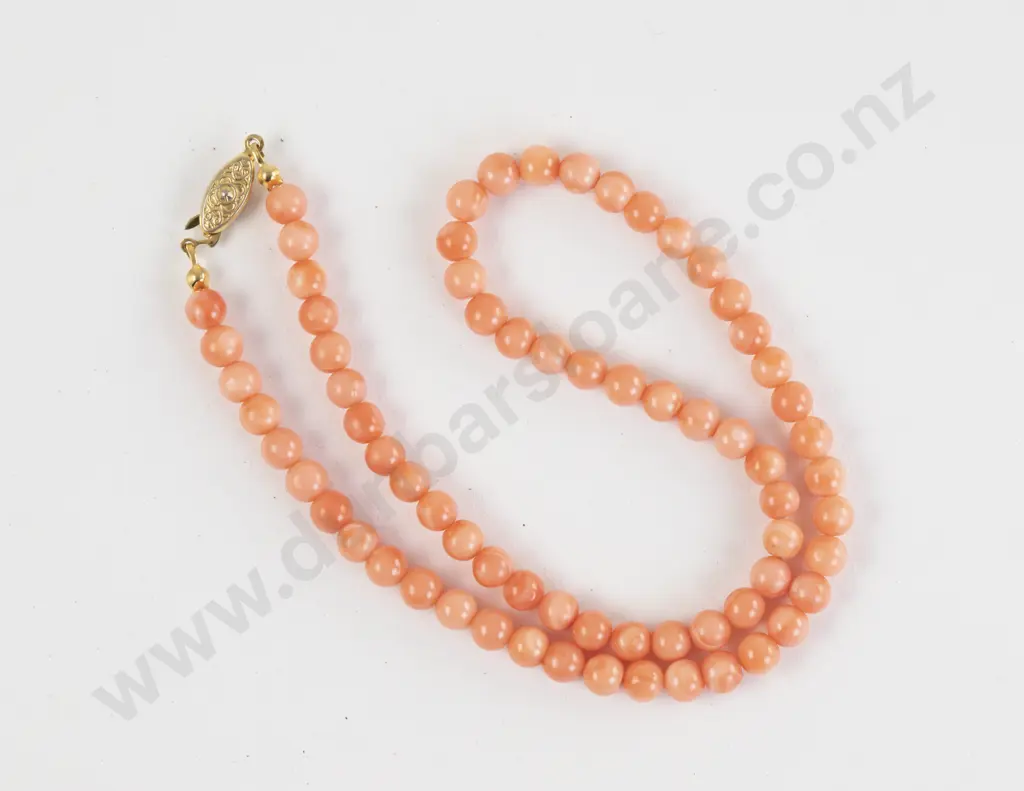 Victorian Single Strand Beaded Coral Necklace Image 1++