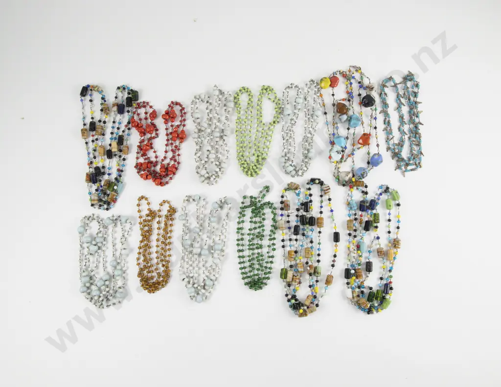 Thirteen Antique Mardi Gras Czechoslovakian Glass Bead Necklaces Image 1++