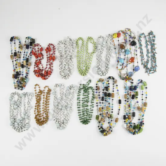 Thirteen Antique Mardi Gras Czechoslovakian Glass Bead Necklaces