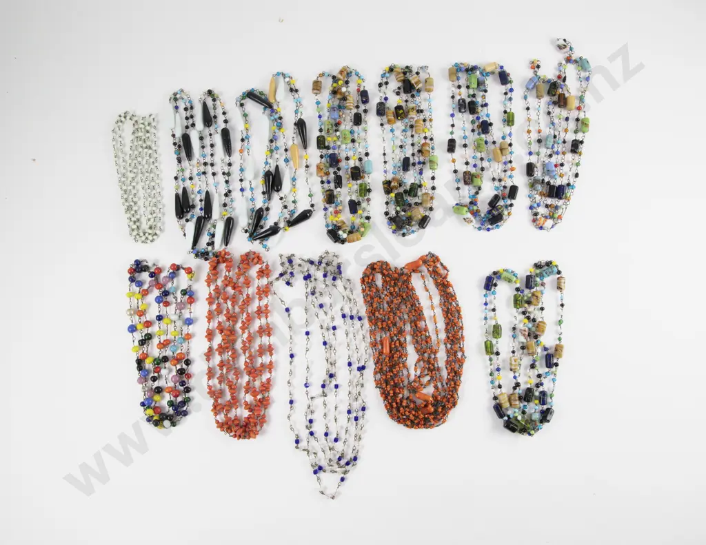 Twelve Antique Mardi Gras Czechoslovakian Glass Bead Necklaces Image 1++