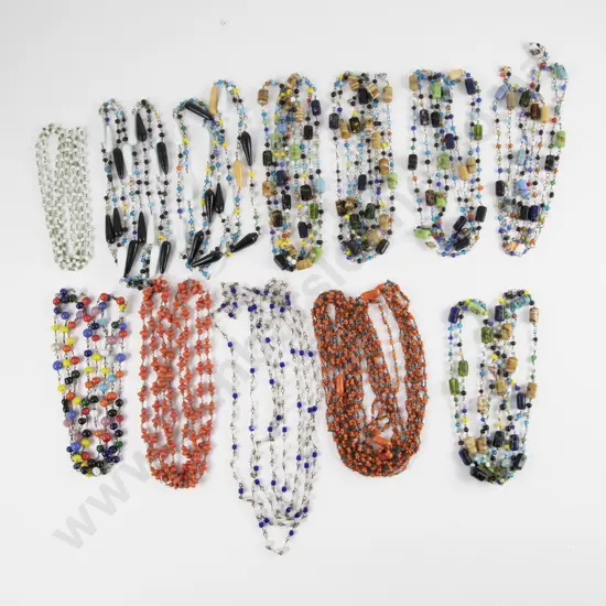 Twelve Antique Mardi Gras Czechoslovakian Glass Bead Necklaces