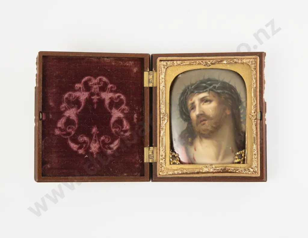C19th Porcelain Tile Painted Portrait of Christ with Crown of Thorns Image 1++
