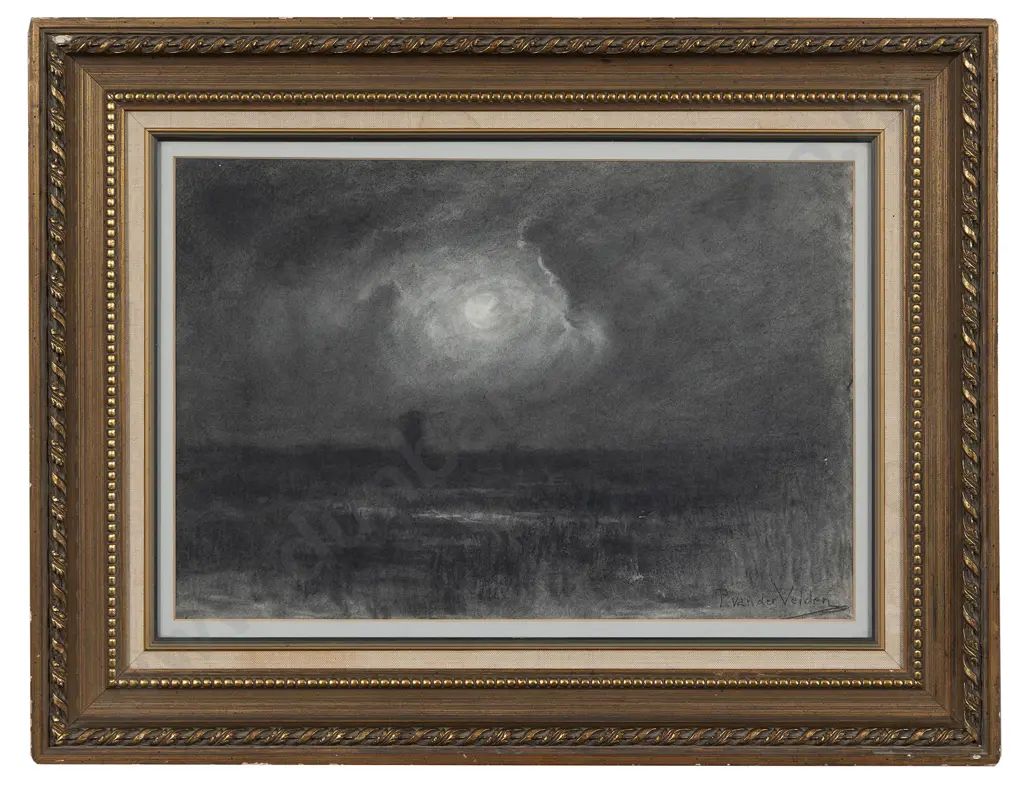 Petrus Van der Velden - Moonlit Landscape with Windmill Image 1++