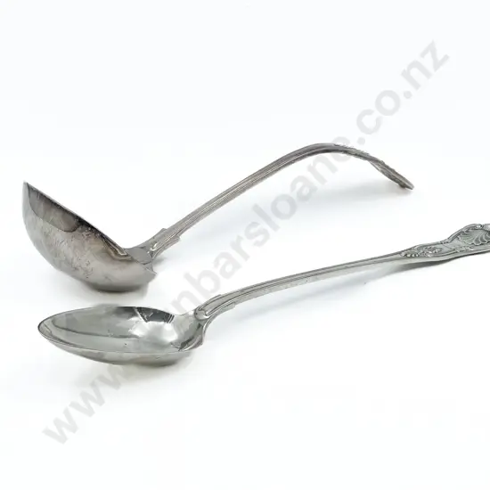 S/P Kings Pattern Ladle and Serving Spoon with Pair of S/P Candle Sticks