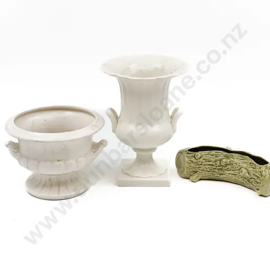 Crown Lynn White Glazed Vase with Beswick Vase and Temuka Flower Trough