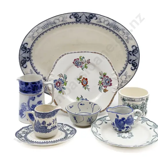 Ashet and Assorted Blue and White China Etc