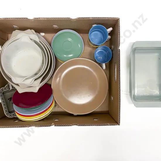 Box qty of Assorted Plastic Serving ware and Glass Oven Dishes Etc