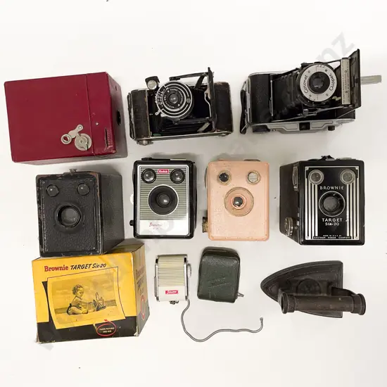 Qty of Assorted Vintage Cameras Including Box Brownie