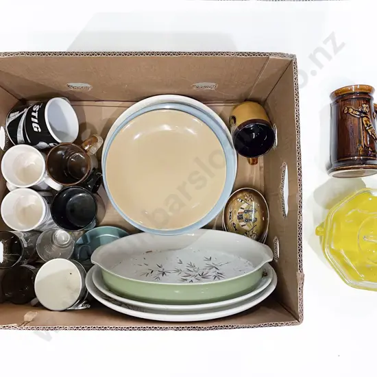box Qty of Assorted Including Crown Lynn China and Oven Dish