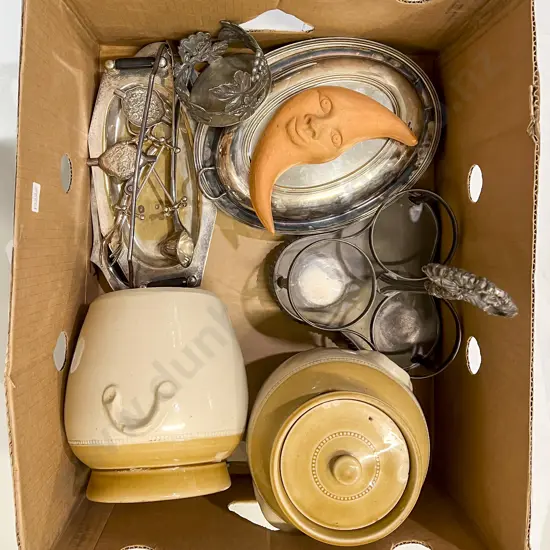 Pair Of Stoneware Lidded Jars and Assorted S/P